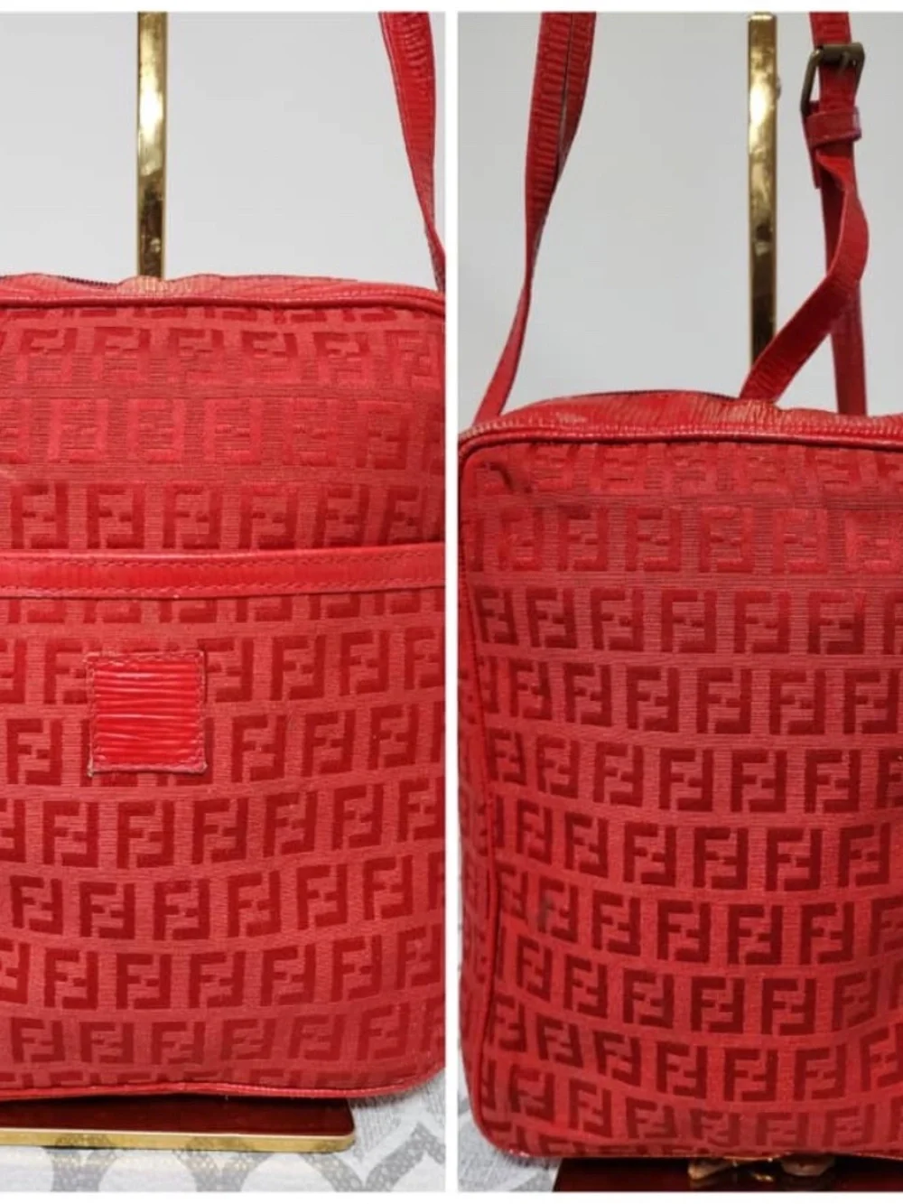 Authentic Fendi Vintage Zucchino Zucca Pattern Logo Crossbody Bag Red